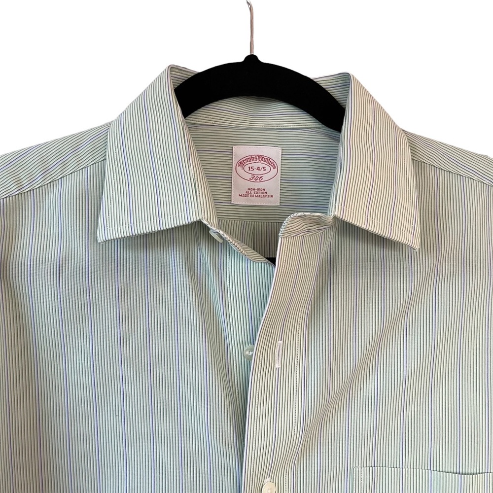 Vintage Brooks Brothers Botton Down Long Sleeve Green Dress Shirt Size 15-4/5 - Picture 4 of 10